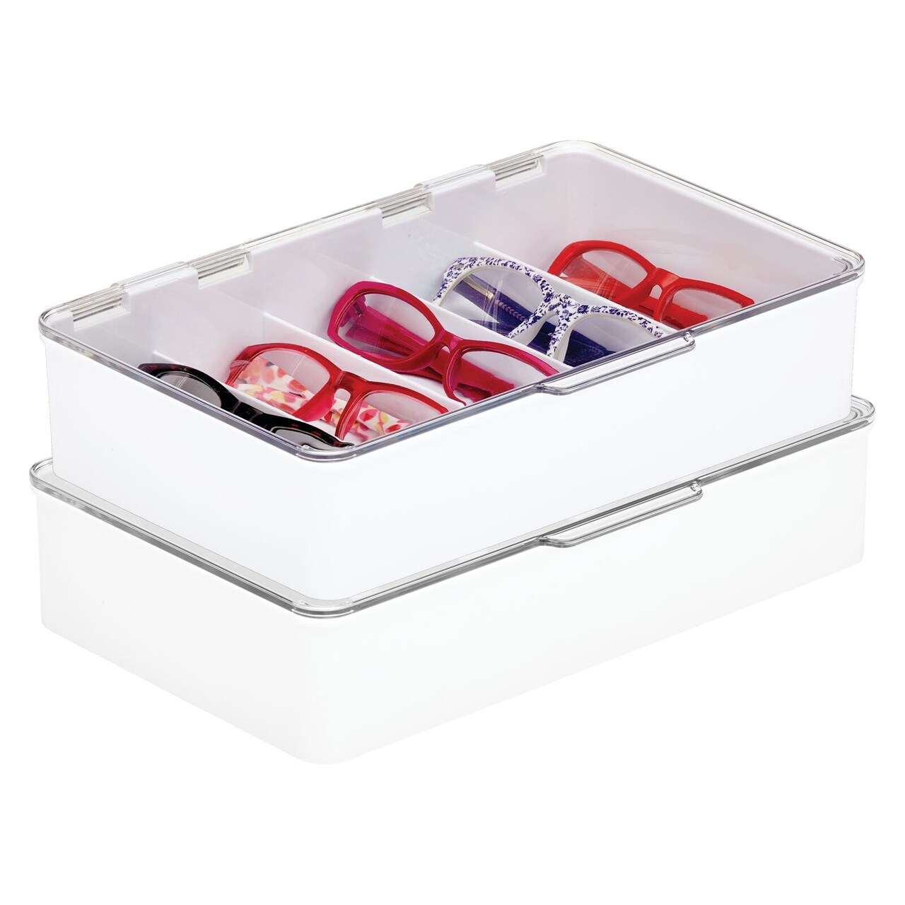 mDesign Plastic Glasses Storage Organizer Box, 5 Sections, 2 Pack